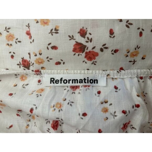 REFORMATION Channa Floral Print Sweetheart Dress in Weiss Size Small 100% Linen - Picture 6 of 7